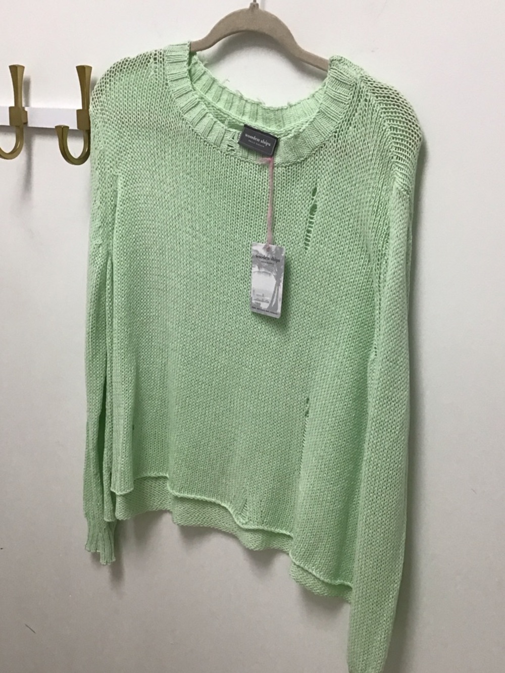 Wooden ships Light Green distressed Women's Lightweight Knit Sweater